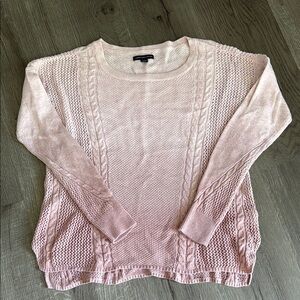 American Eagle Outfitters Hombre Pink Crew Neck Sweater with Cable Knit